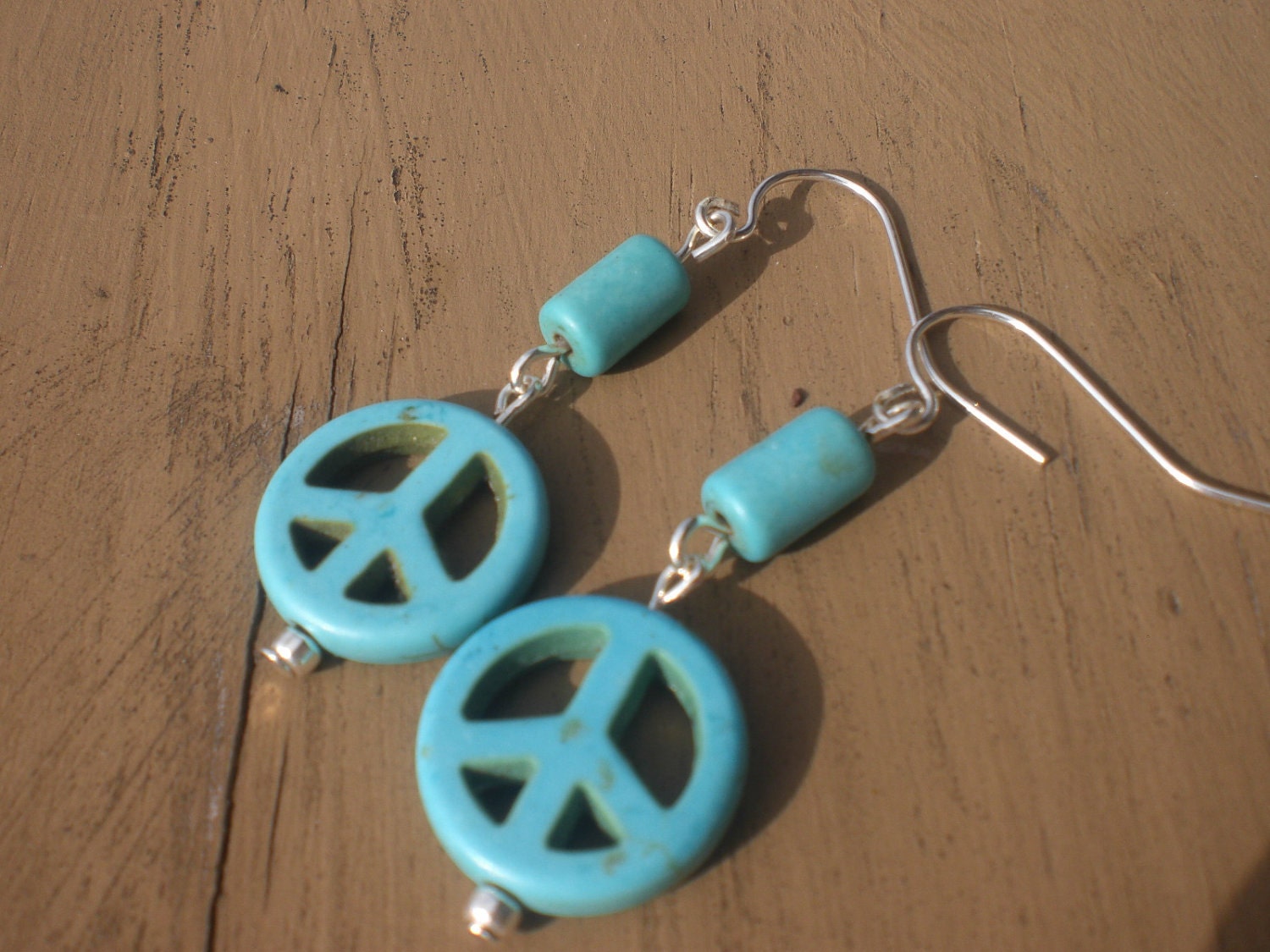 Turquoise Hippie Boho Peace Sign Earrings