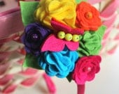 Summer Brights Garden Headband- Carnations, roses and butterfly- Wool Felt