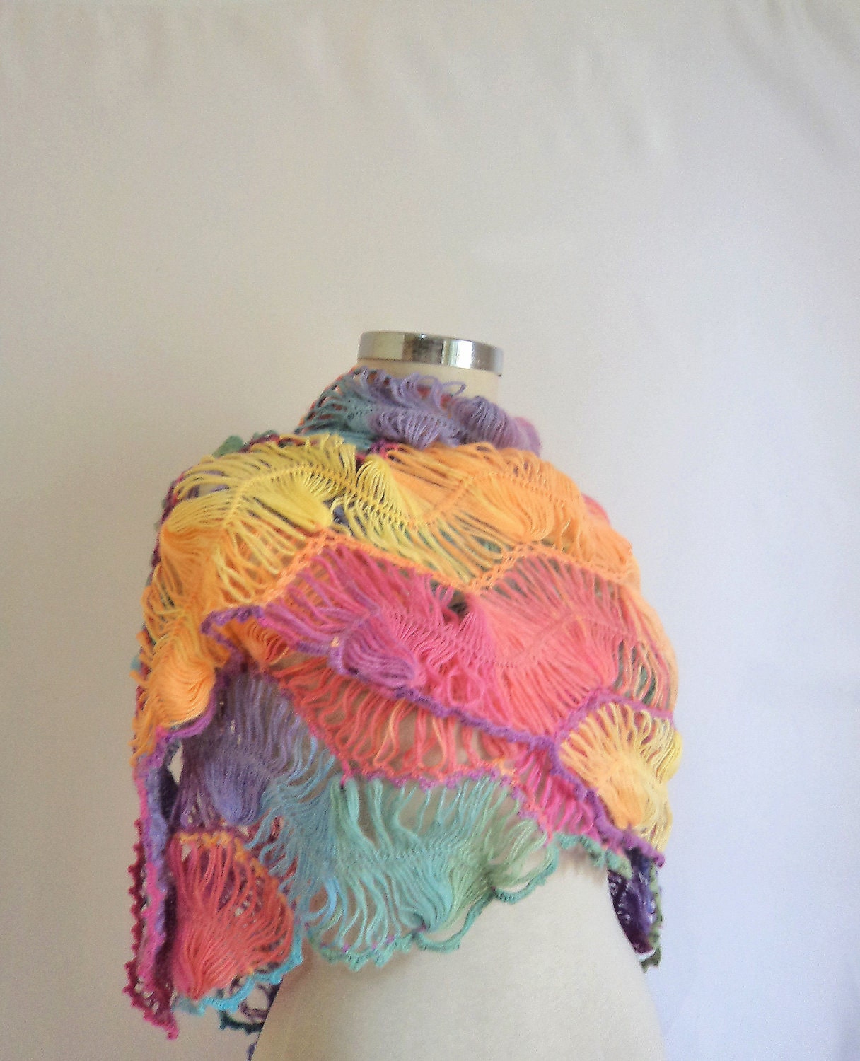 Rainbow Shawl Multicolor mother nekcwarmer wrap wram wedding,bride, gift,winter,handmade,lace,scarf,collar,cowl,stole,necklace,romantic