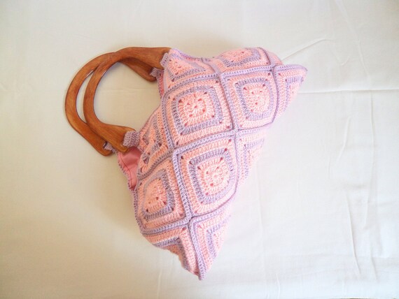 Free ship,Pink Liliac Handmade,knit bag,purse,clutch,purse,for her, Afghan ,Striped  ,fashion,Handbag,Shoulder Bag,seasonal Bag,gift idea