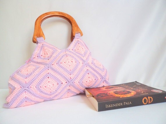 Free ship,Pink Liliac Handmade,knit bag,purse,clutch,purse,for her, Afghan ,Striped  ,fashion,Handbag,Shoulder Bag,seasonal Bag,gift idea