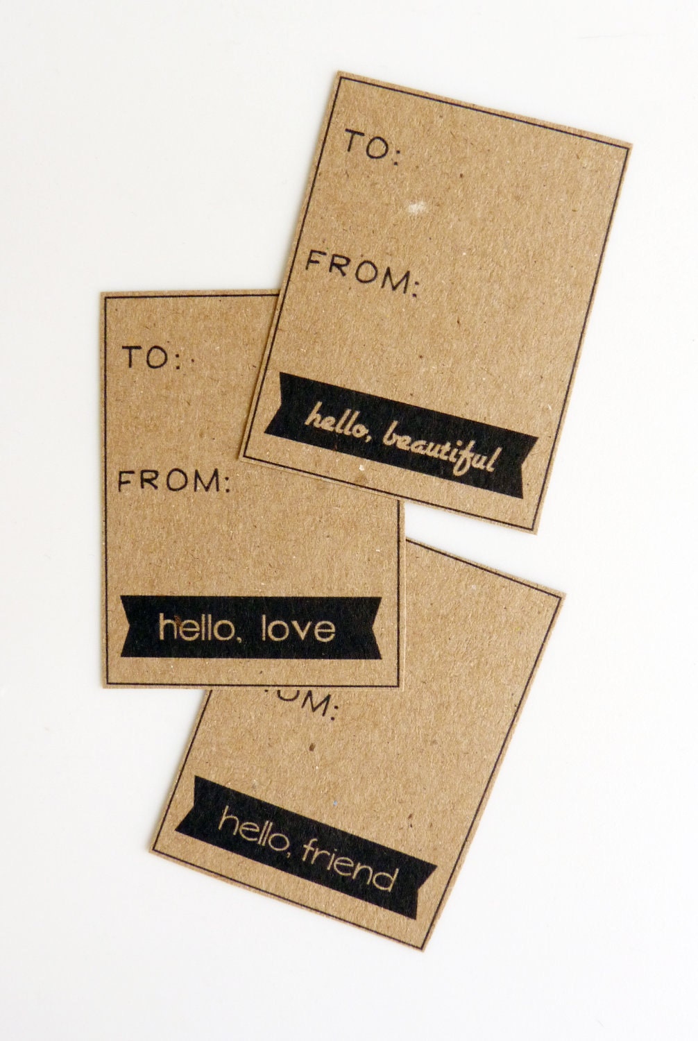 Hello - Brown Kraft Paper Set of 12 Gift Tags - Hello, Beautiful - Hello, Love - Hello, Friend