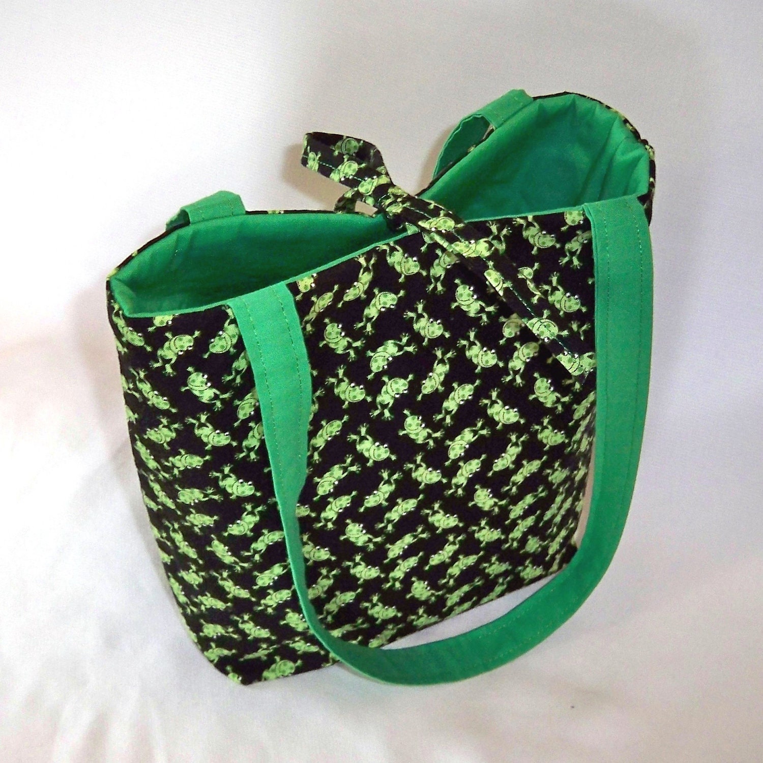 Frog Purse Tote Bag Black Green Handbag Frog by ColleensDesigns