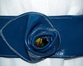 Turquoise Patent Leather Belt with Marbled Bead