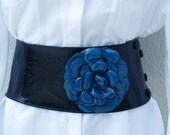 Black and Turquoise Patent Leather Belt - Turquoise Breeze