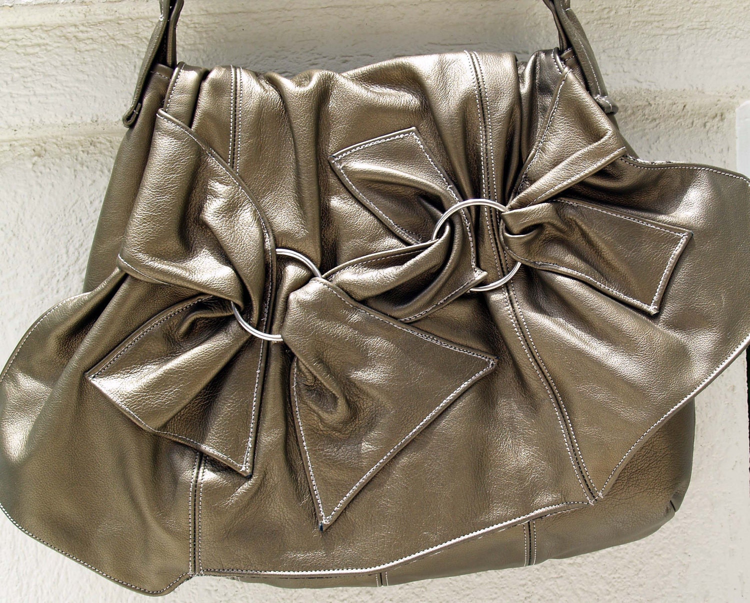 Bronze Metallic Leather Hobo Shoulderbag Handbag