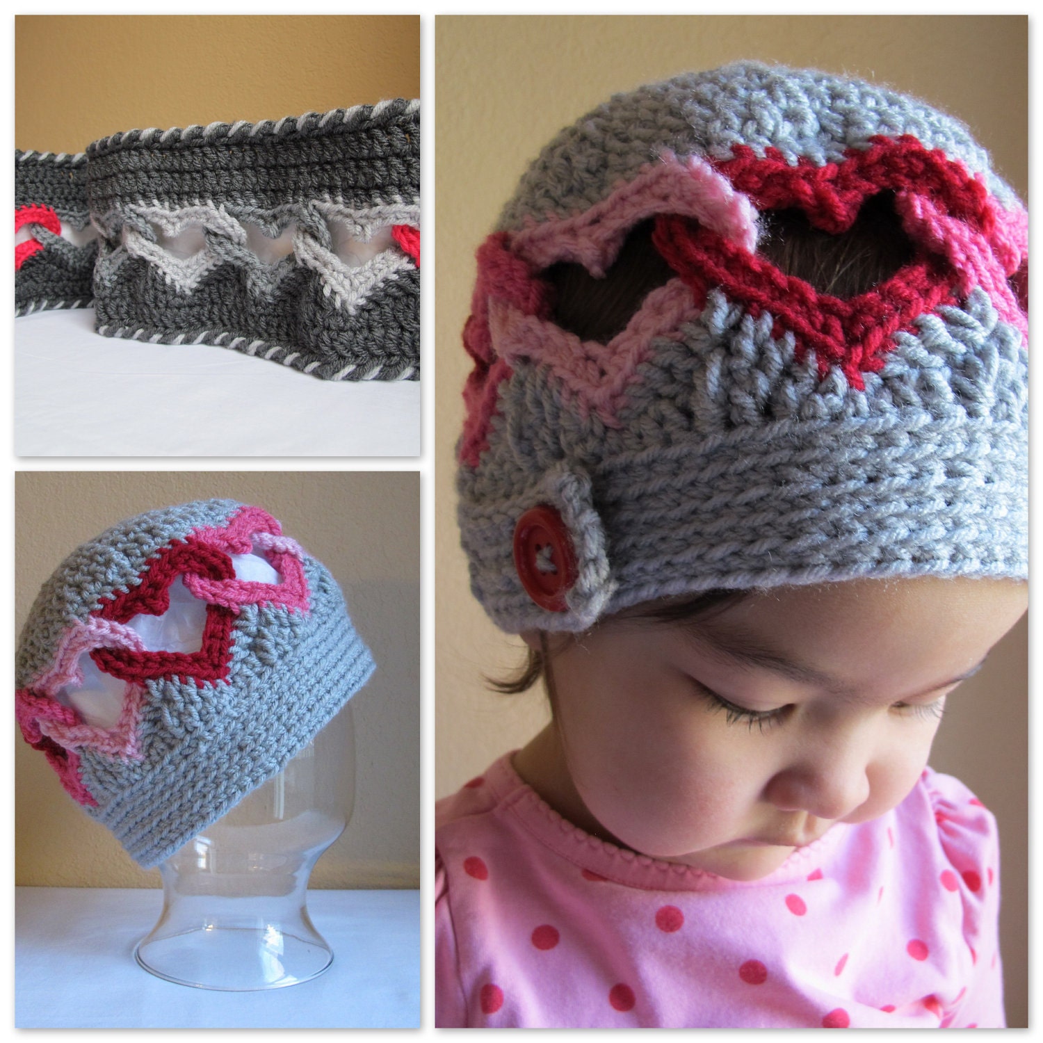 2 CROCHET PATTERNS - Be Mine Hat & Sweetheart Scarf - Instant PDF Downloads