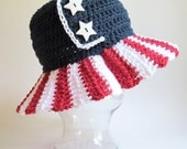 CROCHET PATTERN - Stars & Stripes - an American flag, 4th of July, summer/sun hat in 4 sizes (Toddler - Adult) - Instant PDF Download