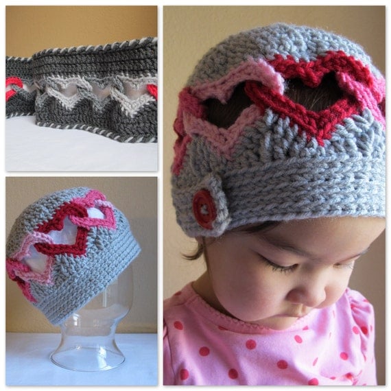 2 CROCHET PATTERNS - Be Mine Hat & Sweetheart Scarf - Instant PDF Downloads