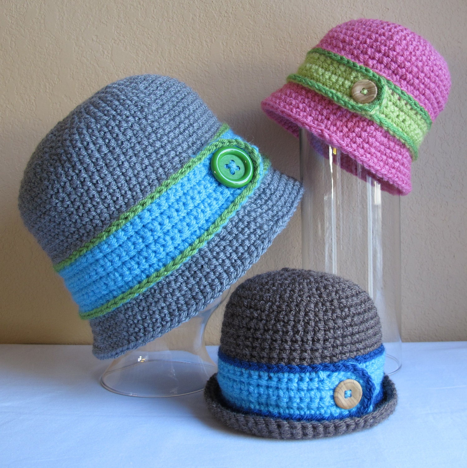 CROCHET PATTERN - Downtown Boy - a beanie/bucket hat with button in 8 sizes (Infant - Adult L) - Instant PDF Download