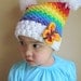 CROCHET PATTERN - Over the Rainbow - a colorful square hat with butterfly and pom-poms in 6 sizes (Infant - Adult S) - Instant PDF Download