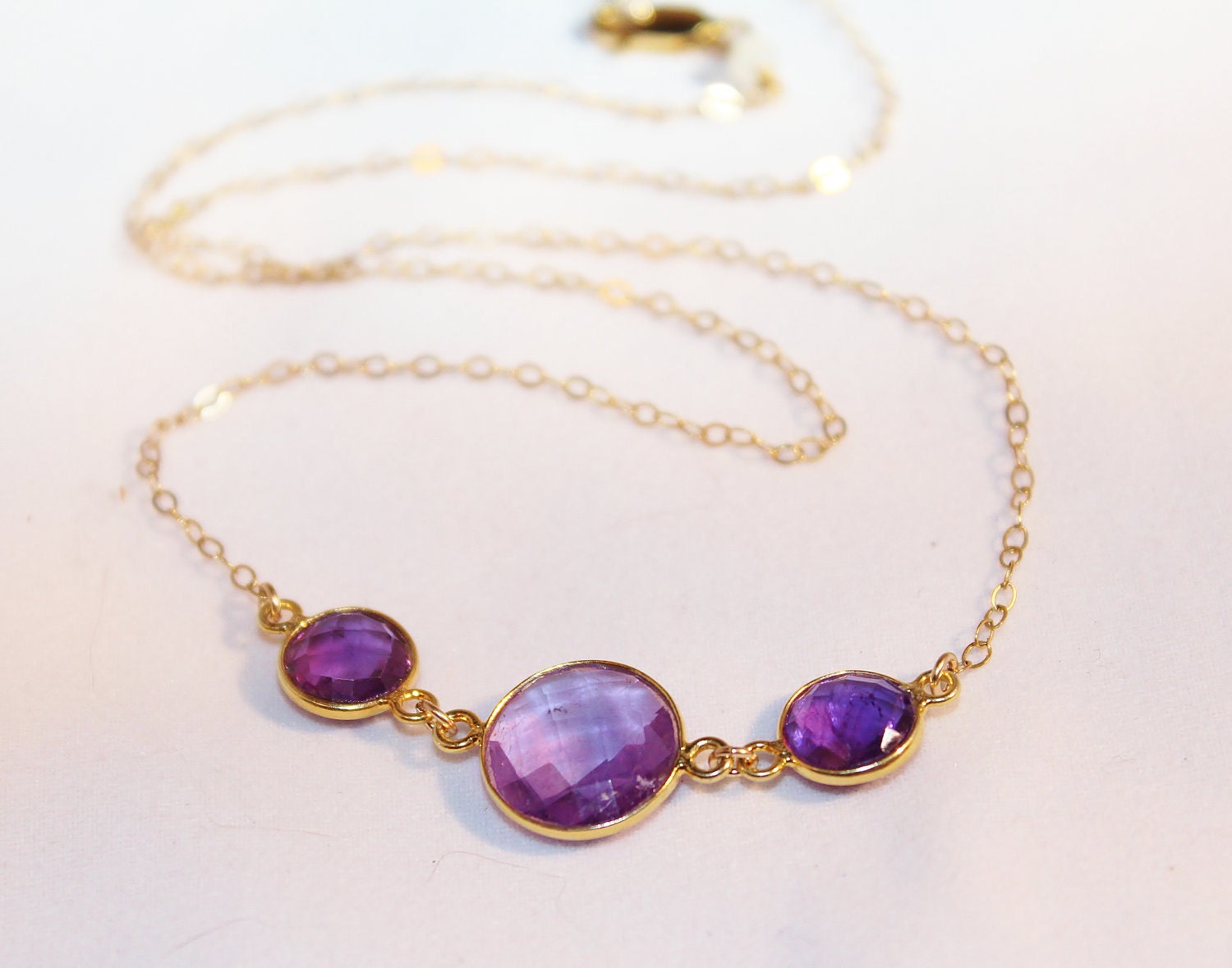 22k Gold Vermeil Bezel Set Amethyst Gemstone Necklace - Graduation - Bridal Gift - Gift for Her