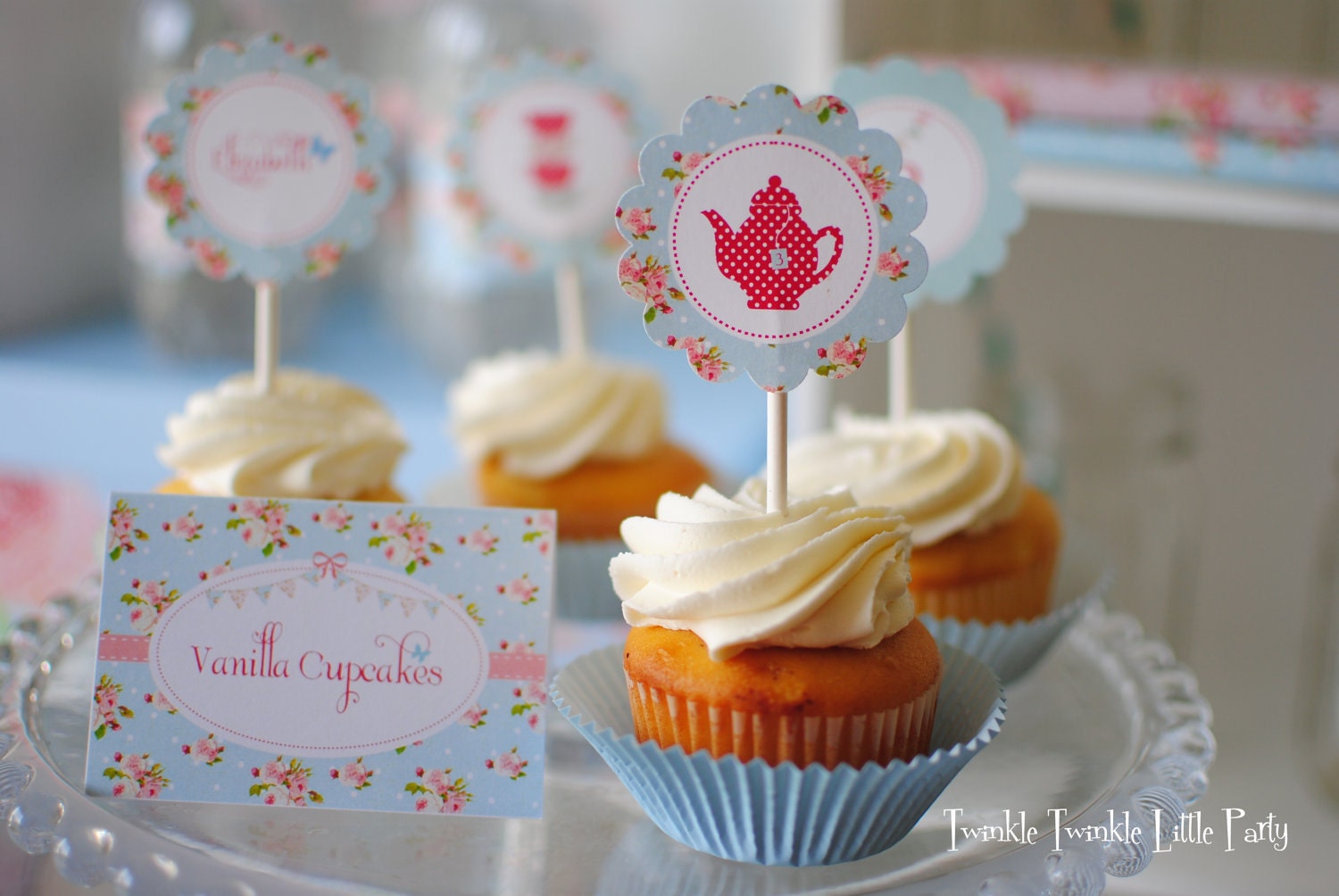 Blue Floral Shabby Chic Tea Party Cupcake Toppers Il_570xn