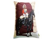 ROYAL HORSE GUARDS Large Bench Cushion Upcycled Vintage Teatowel with grey reverse. Buckingham Palace Guard.