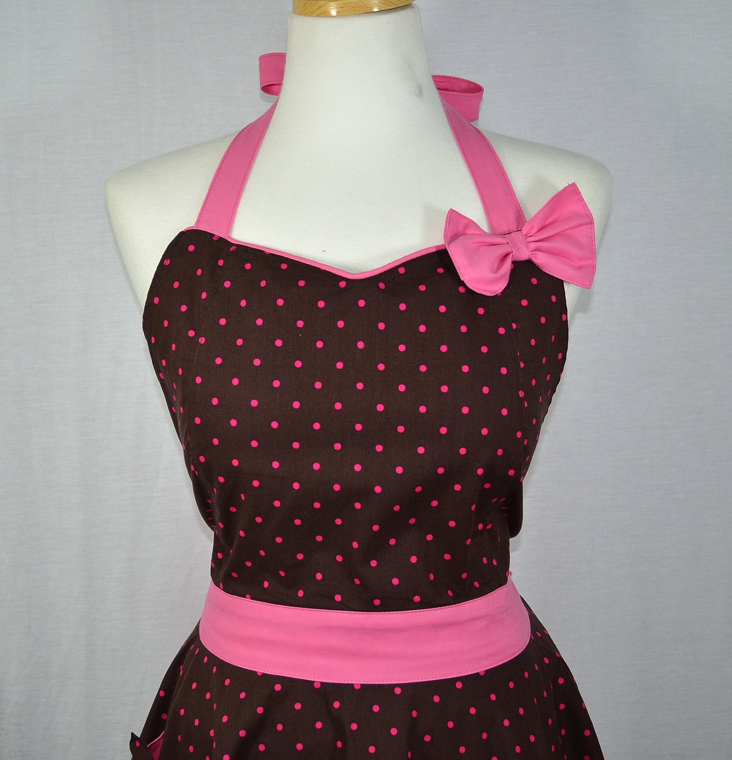 Hot pink dot in chocolate brown Apron