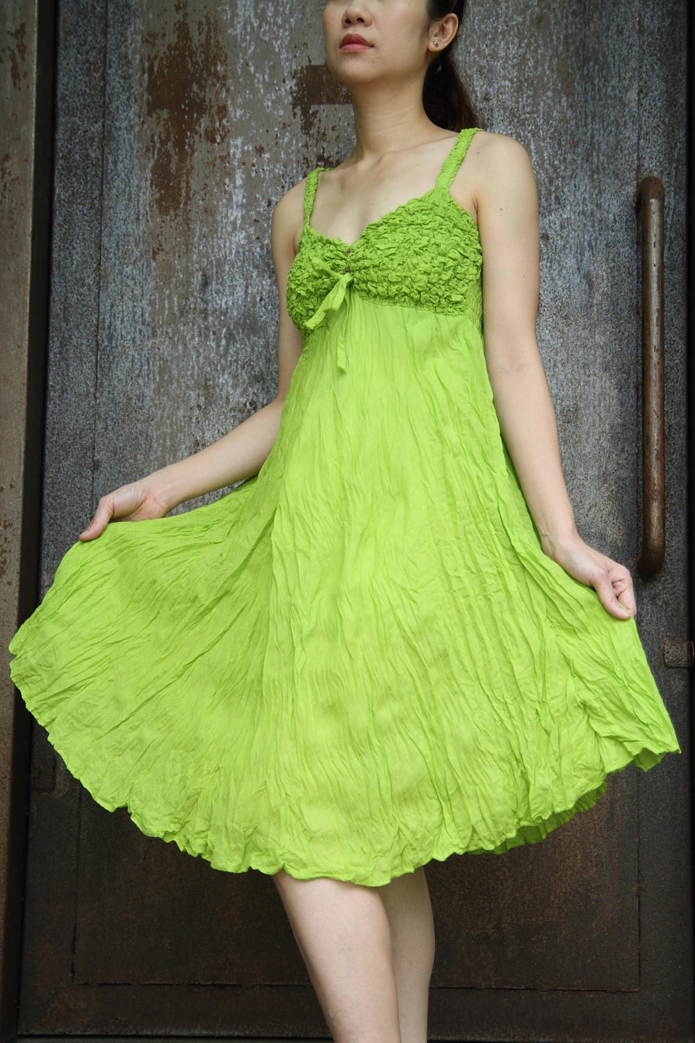 bright green dress