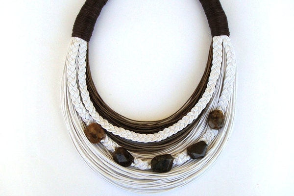 Fall Sale-Was 45 Now 40usd-White and Brown beaded statement necklace