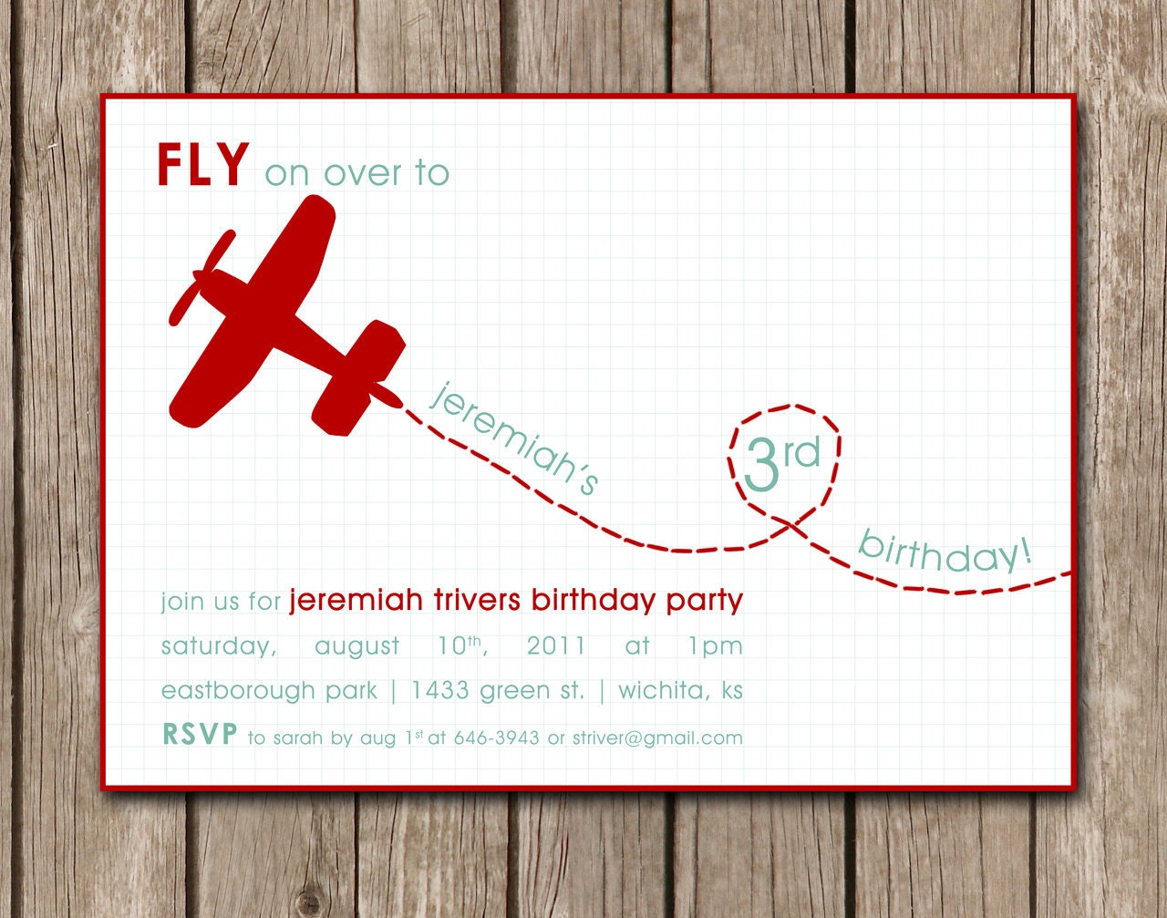 Airplane Birthday Party Invitation - perfect for an aviation birthday and can be custom designed for any color scheme (DEPOSIT)