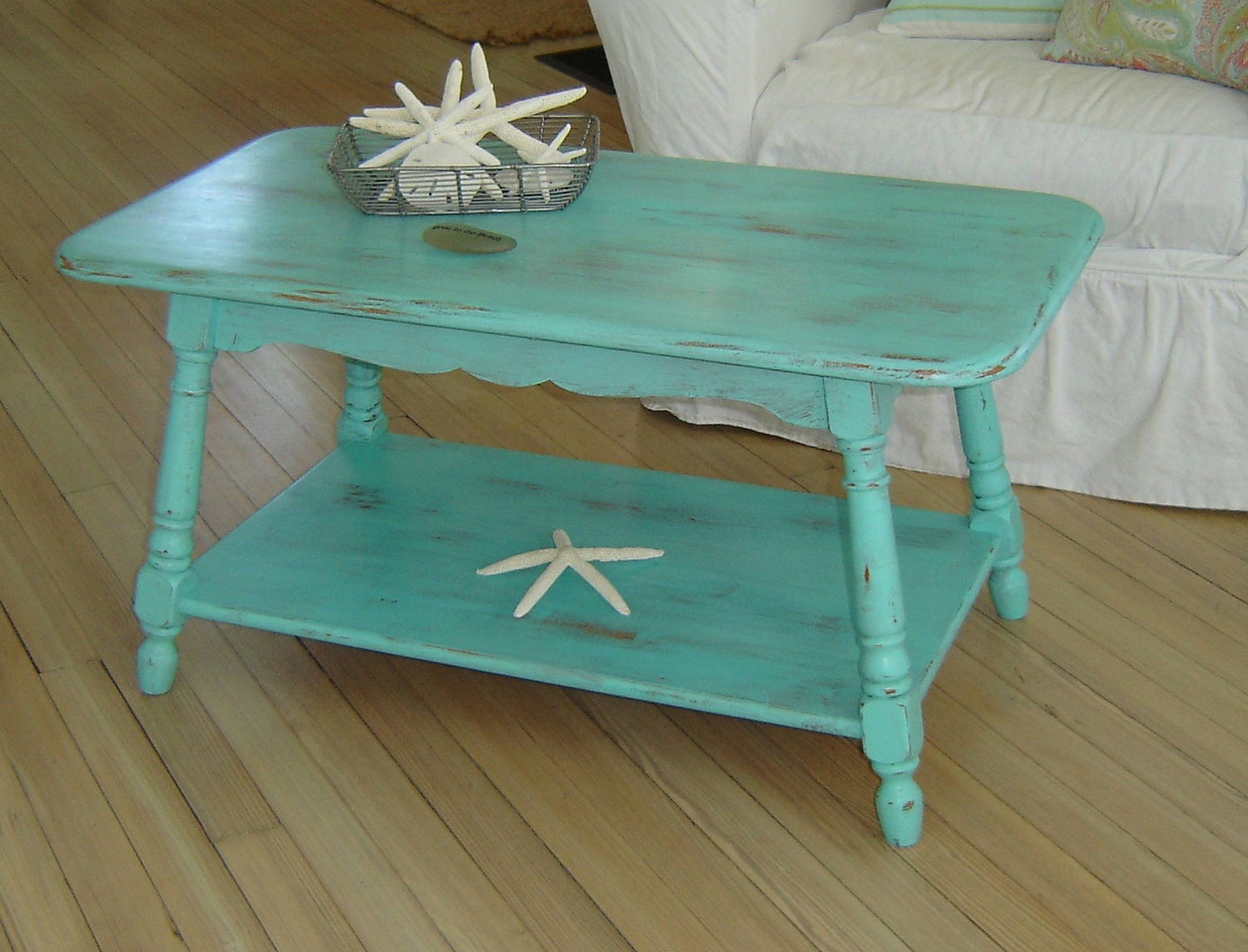 Save for Patty.....Very Beachy Vintage Aqua Coffee Table