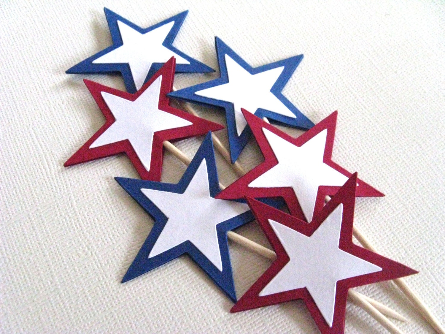 18 Cupcake Toppers, Red White and Blue Stars, Party Decor, Memorial Day, 4th of July, Patriotic