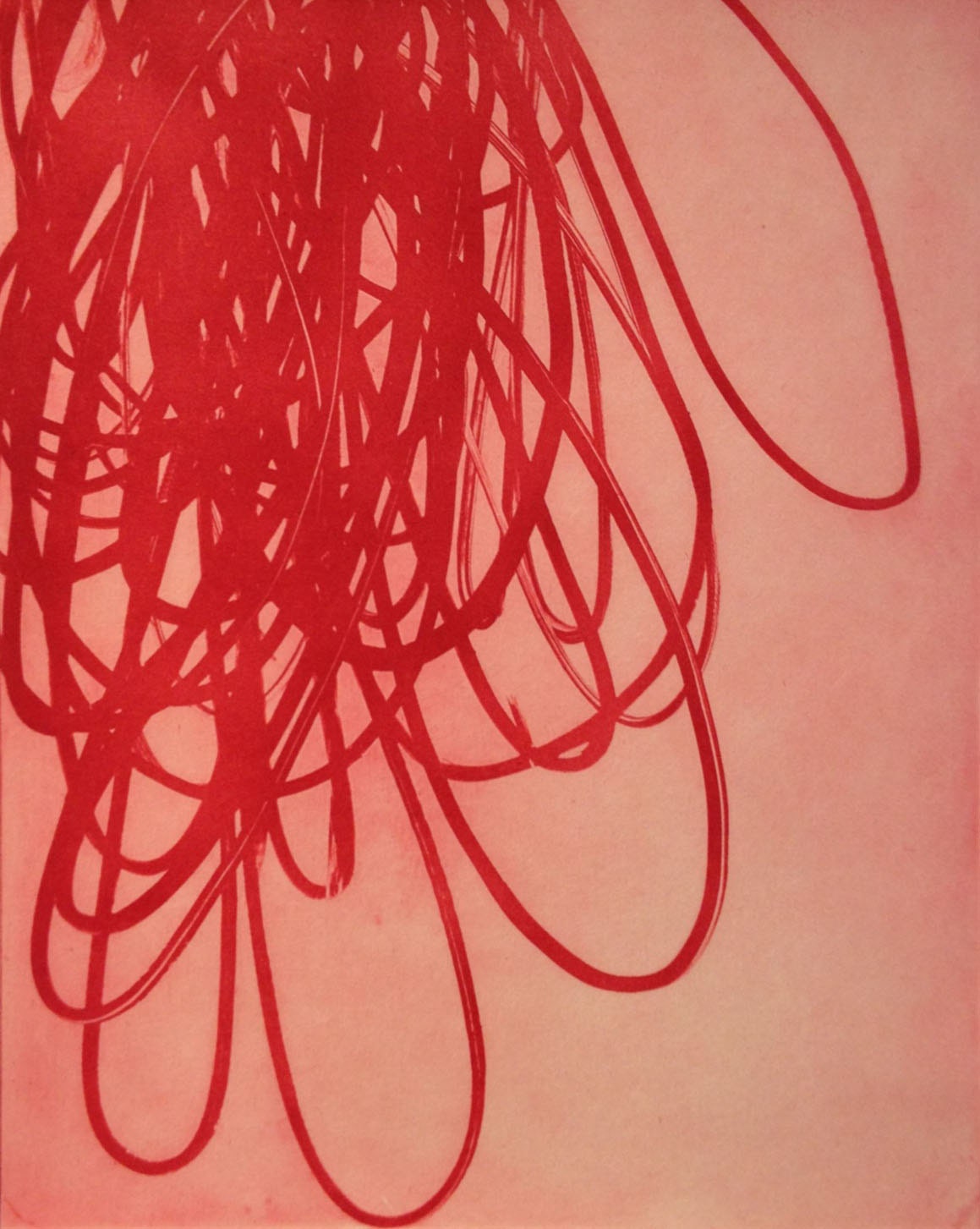 Etching Print . Minimalist Art . Housewarming Gift: Searching (in Red) . Print Size 13" x 17" .