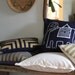 Indigo & white elephant handprinted organic hemp pillow cover 20x20