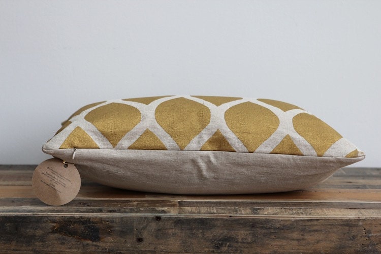 As seen in BETTER HOMES and GARDENS - Aya handprinted in metallic gold on natural organic hemp 12x21