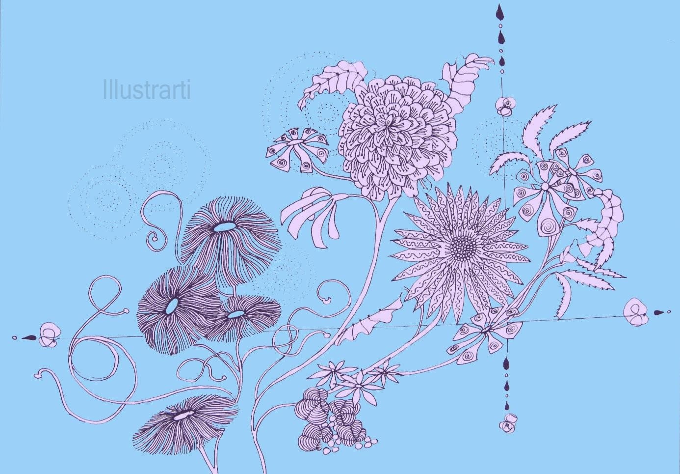 Print Fantasy  Flowers in Blue and Purple