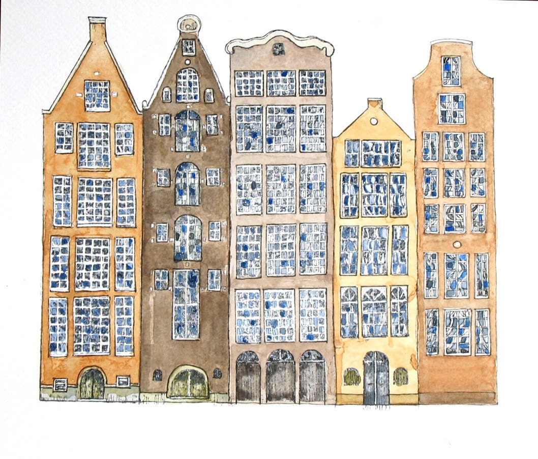 Print Houses Amsterdam From The Canal Pack of Four 6 x 4 inch Postcards