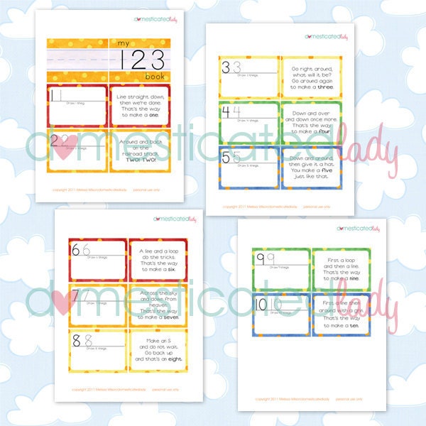 Printable 123 Book, Learn Your Numbers, digital pdf file