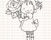 Digital Stamp -- Girl with a rose