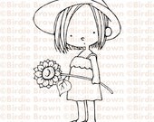 Digital stamp -- Summer Memories,  Girl, Hat, Sunflower