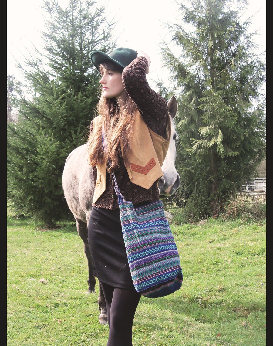 80s GUATEMALAN WOVEN Ethnic Barrel Bag, Big Roomy Purse