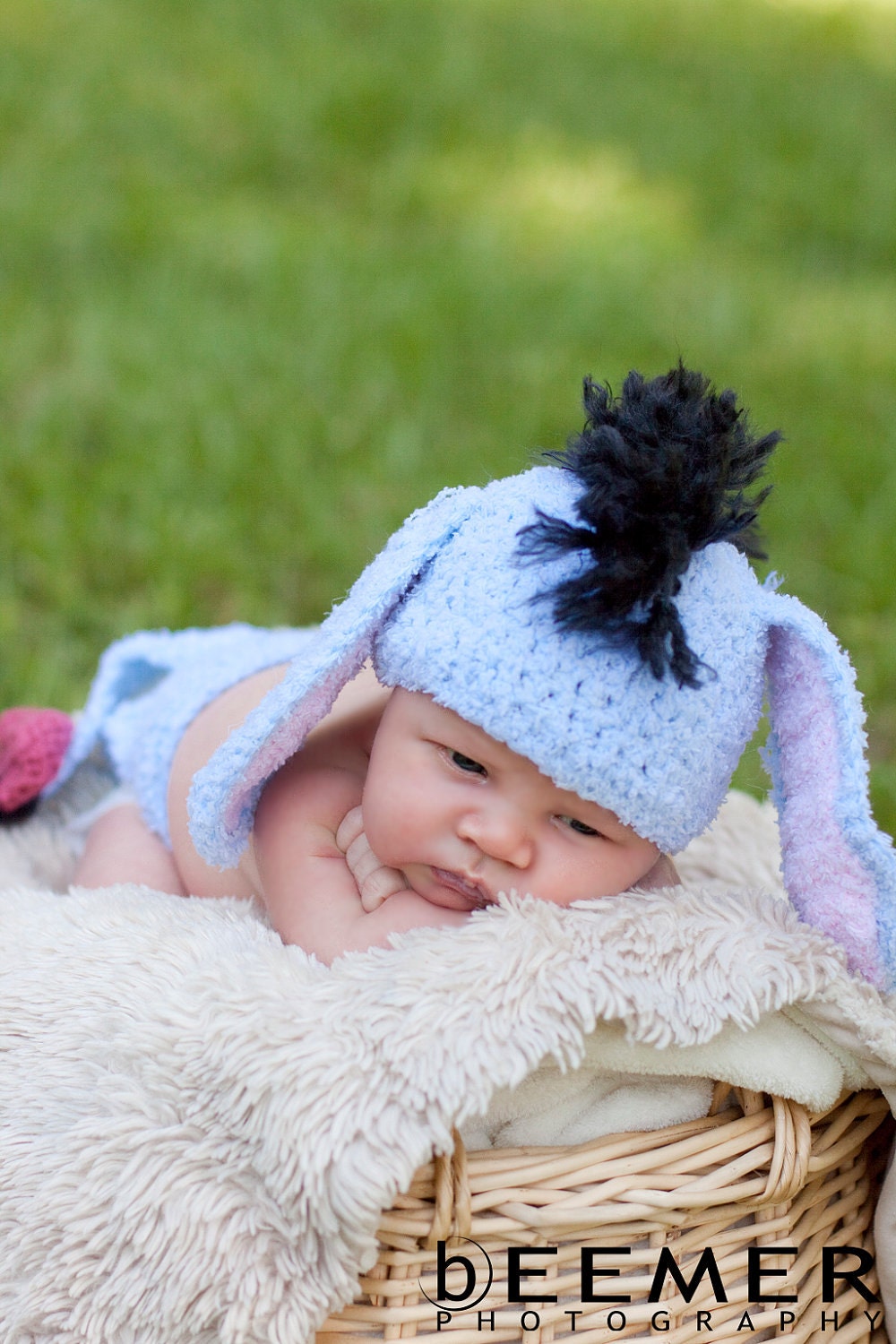 Eeyore inspired Gloomy Donkey Crochet Baby Hat and Diaper Cover Costume or Photo Prop