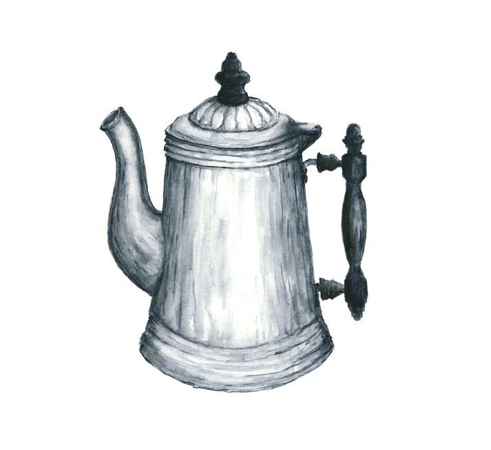 tin coffeepot watercolor giclee print // 8x10 - kitchen art // wall decor