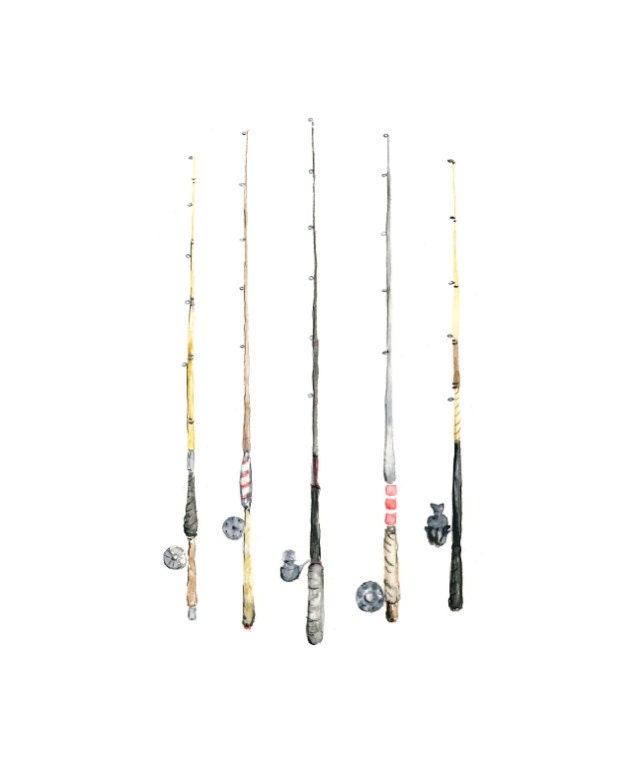 8x10 - fishing rods watercolor giclee print