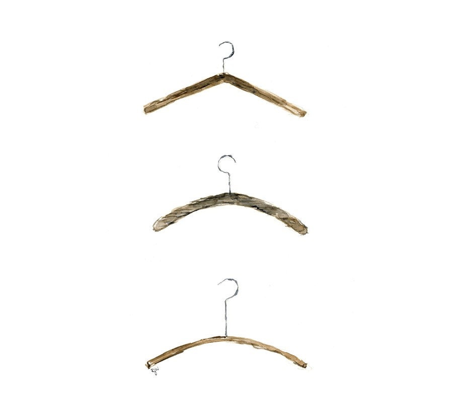 8.5x11 - 3 vintage hangers watercolor giclee print