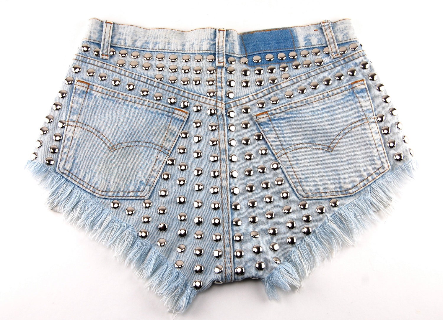 Acid Wash Blue Denim Studded Shorts Size 30 / Medium