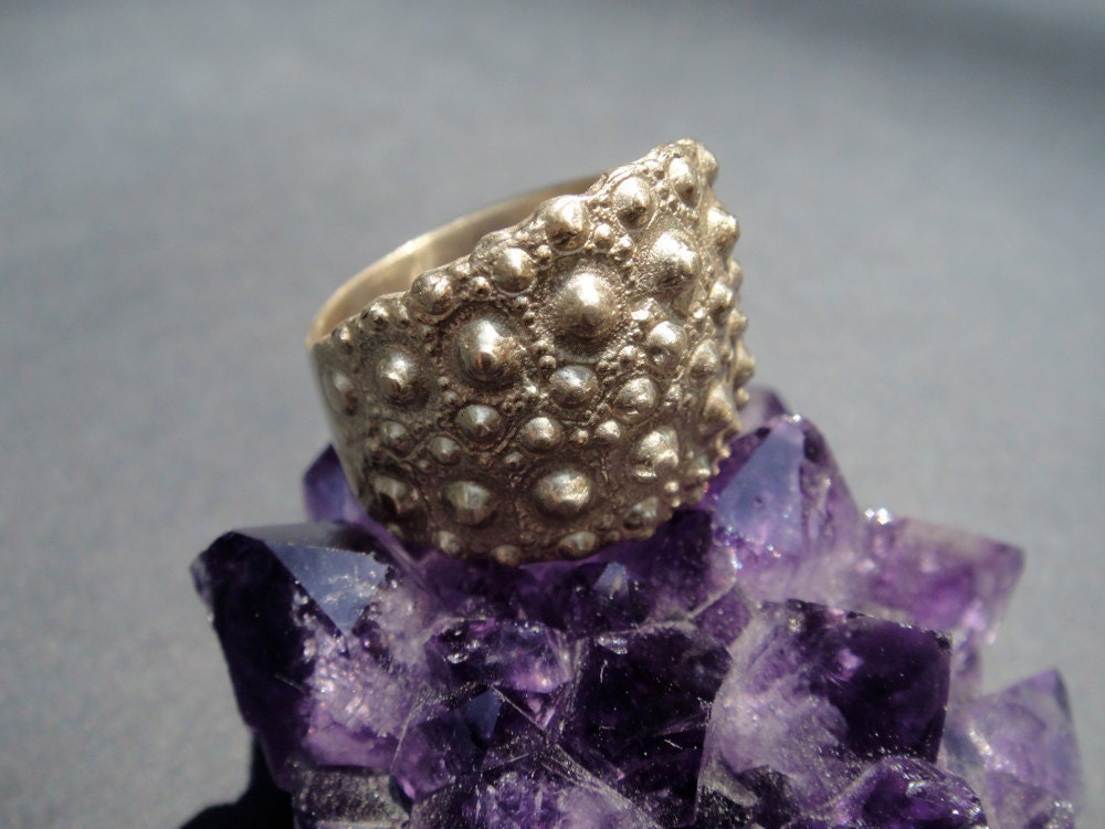 Sea Urchin Shell ring, 14k yellow gold - Charity donation