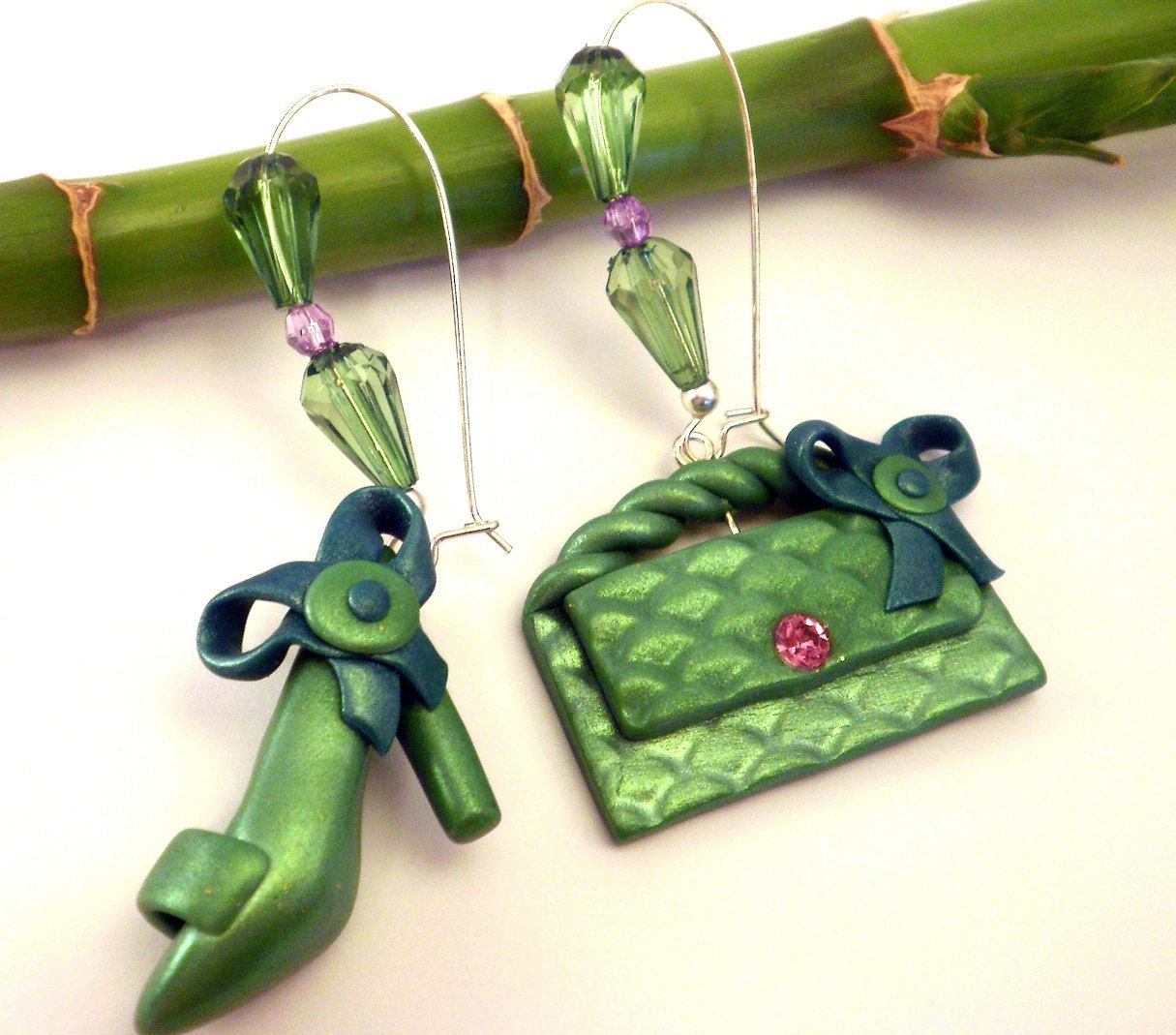 Green High Heel Sandal and Fancy Purse Earrings Handmade - SoCool Collection