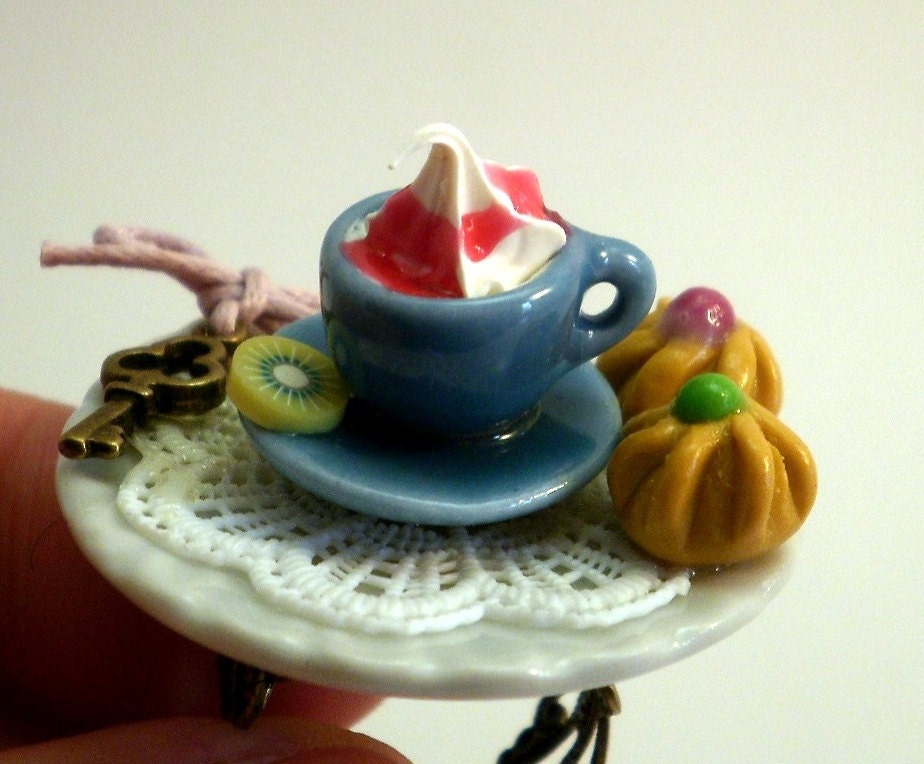 Cappuccino Tea Cup Ring with Whipped Cream Handmade, Alice in Wonderland - Wedding favors, bridesmaid gifts, bridal jewelry