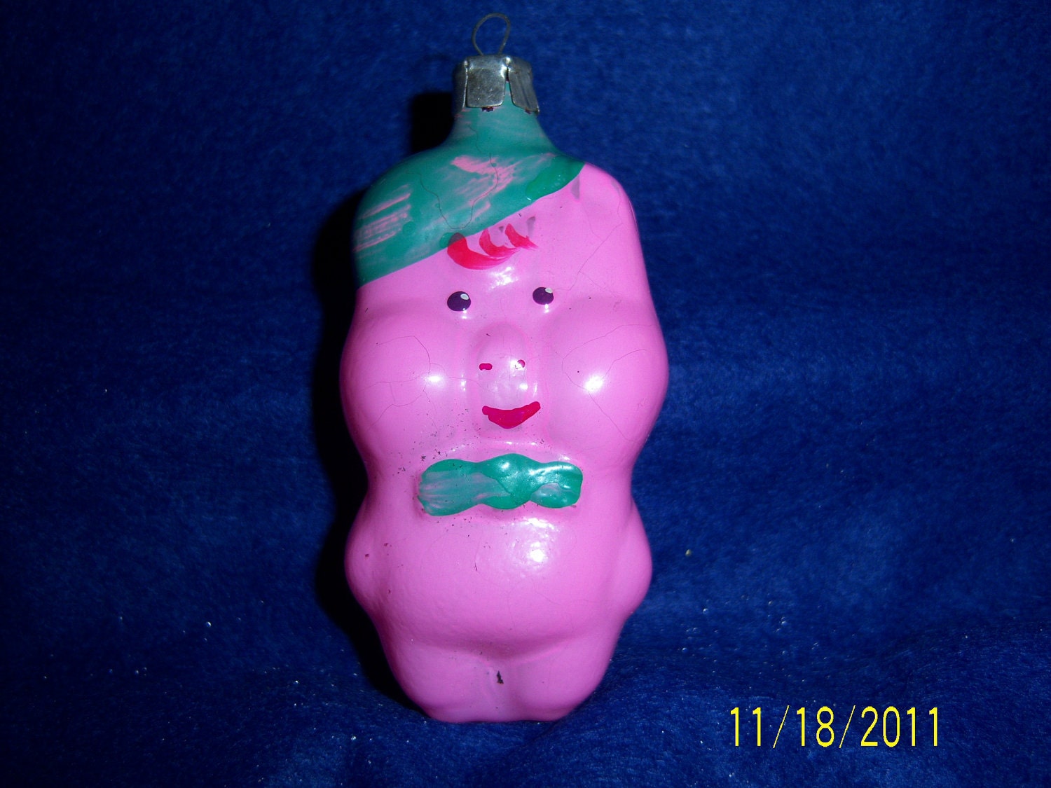 Vintage set of 2 glass Russian Christmas tree animal figural ornaments