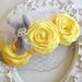 Baby Headband- Flower Headband- Yellow Rosettes with Grey Birdcage Veil attached to a Grey stretchy Headband- The Chloe