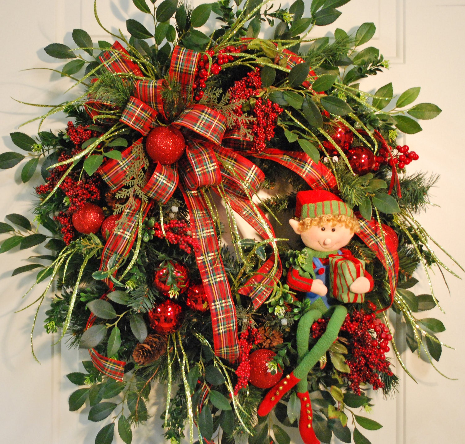 XL Holiday Christmas Elf Front Door Wreath