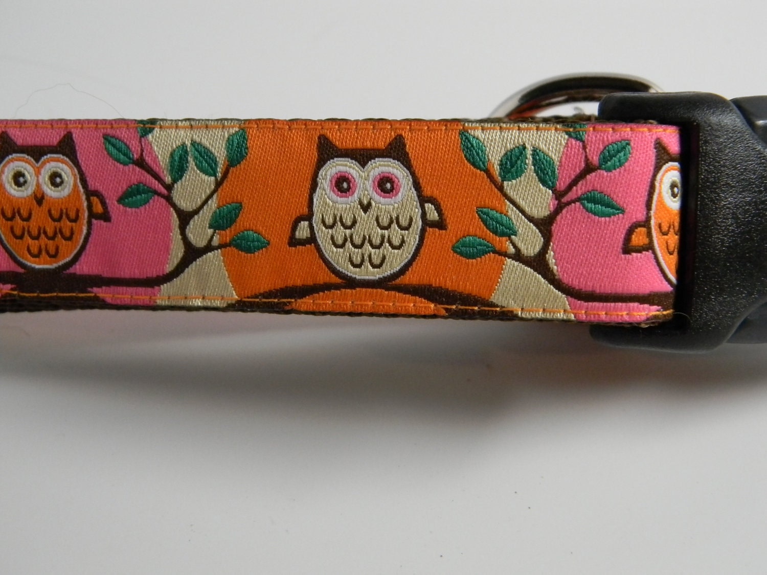 Owl Dog Collar- Cute Hoot 1" Wide Pink & Orange