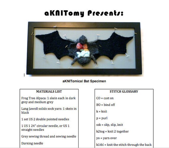 Knitted Dissected Bat Specimen PDF Pattern