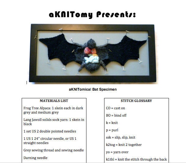 Knitted Dissected Bat Specimen PDF Pattern