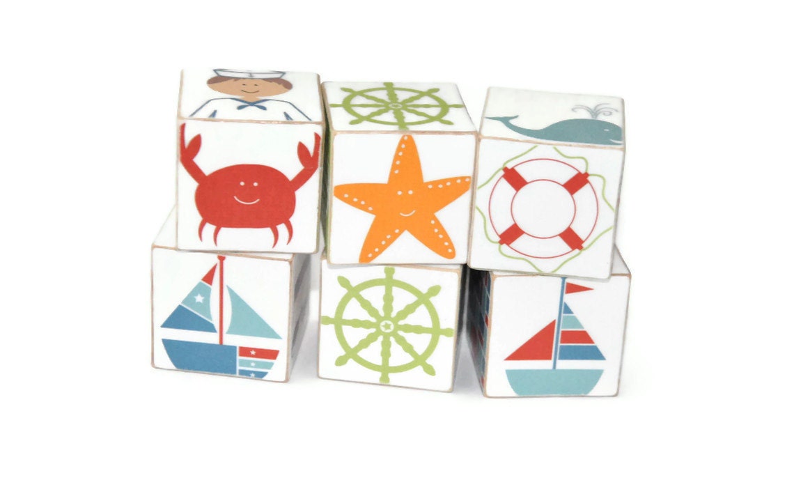 Nautical Wooden Blocks in Sherbet