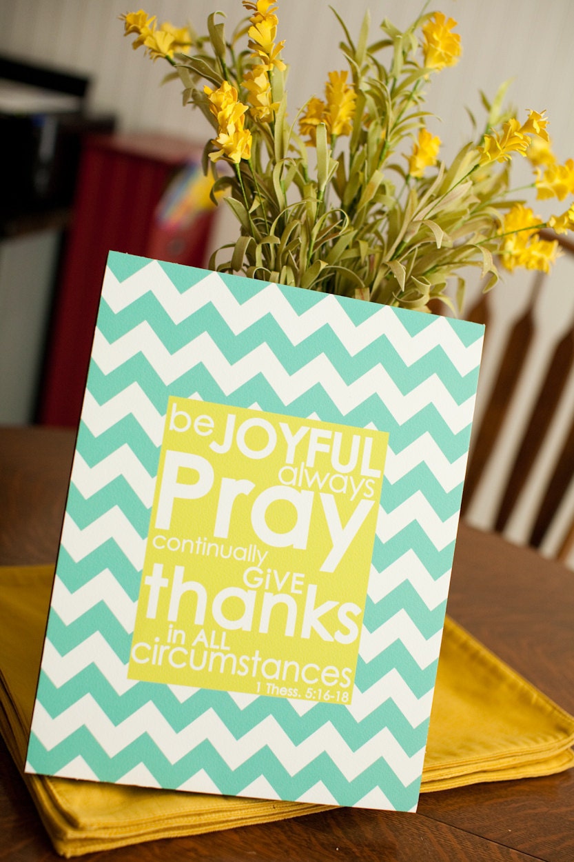11x14 Teal and Chartreuse 1 Thess. 5:16-18 Zig Zag print