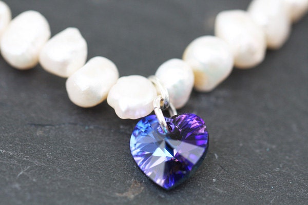 Baroque Freshwater Pearl & Swarovski Heart Bracelet
